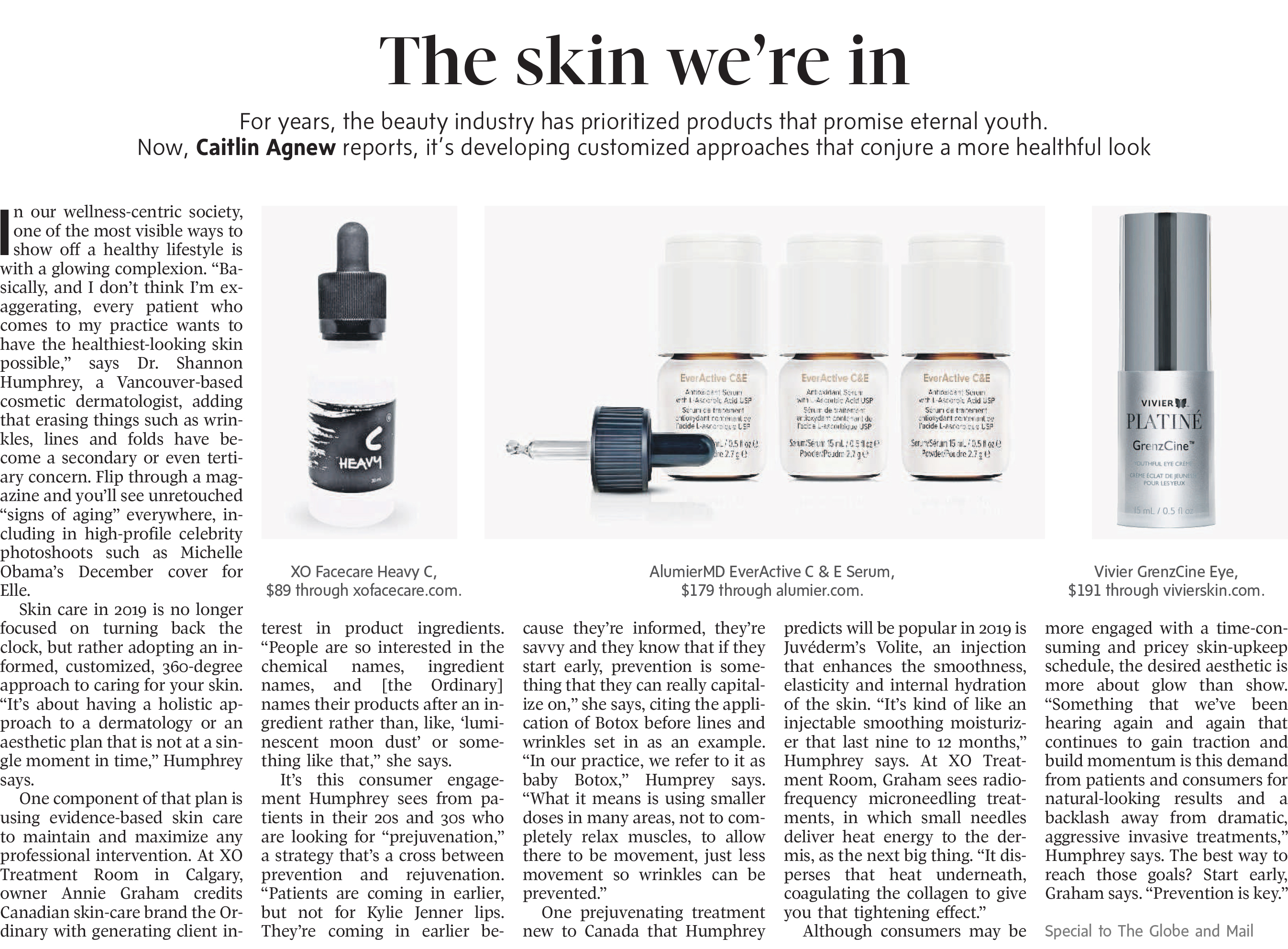 AlumierMD serums on newspaper article page